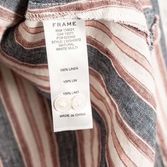 FRAME Natural White Multi Stripe Linen Bib Shirt Blouse Women's Small - Picture 6 of 9